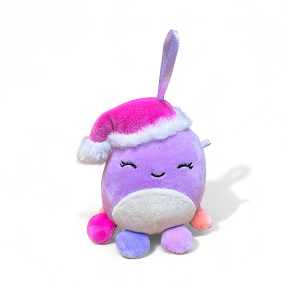 Squishmallows Mini Holiday Octopus Plush Ornament – Purple with Santa Hat – 5”
